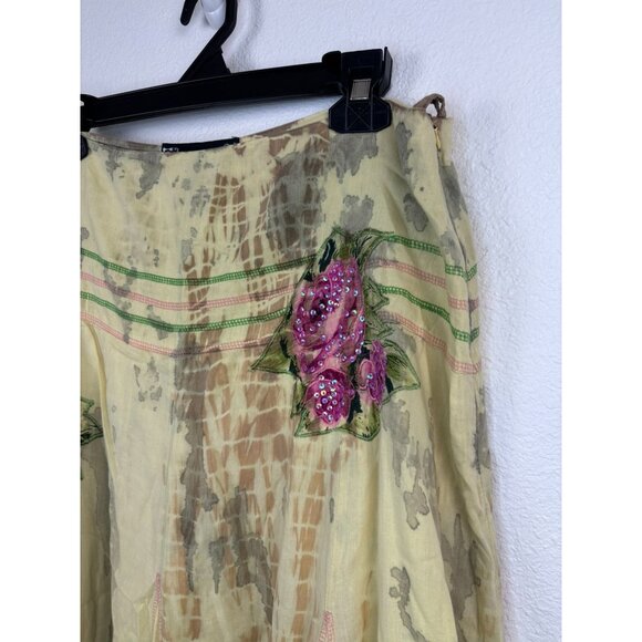 Lana B. Vintage women's large yellow tie dye boho midi gypsy skirt embroidered - Picture 3 of 11